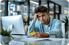 Stressed candidate with credit card